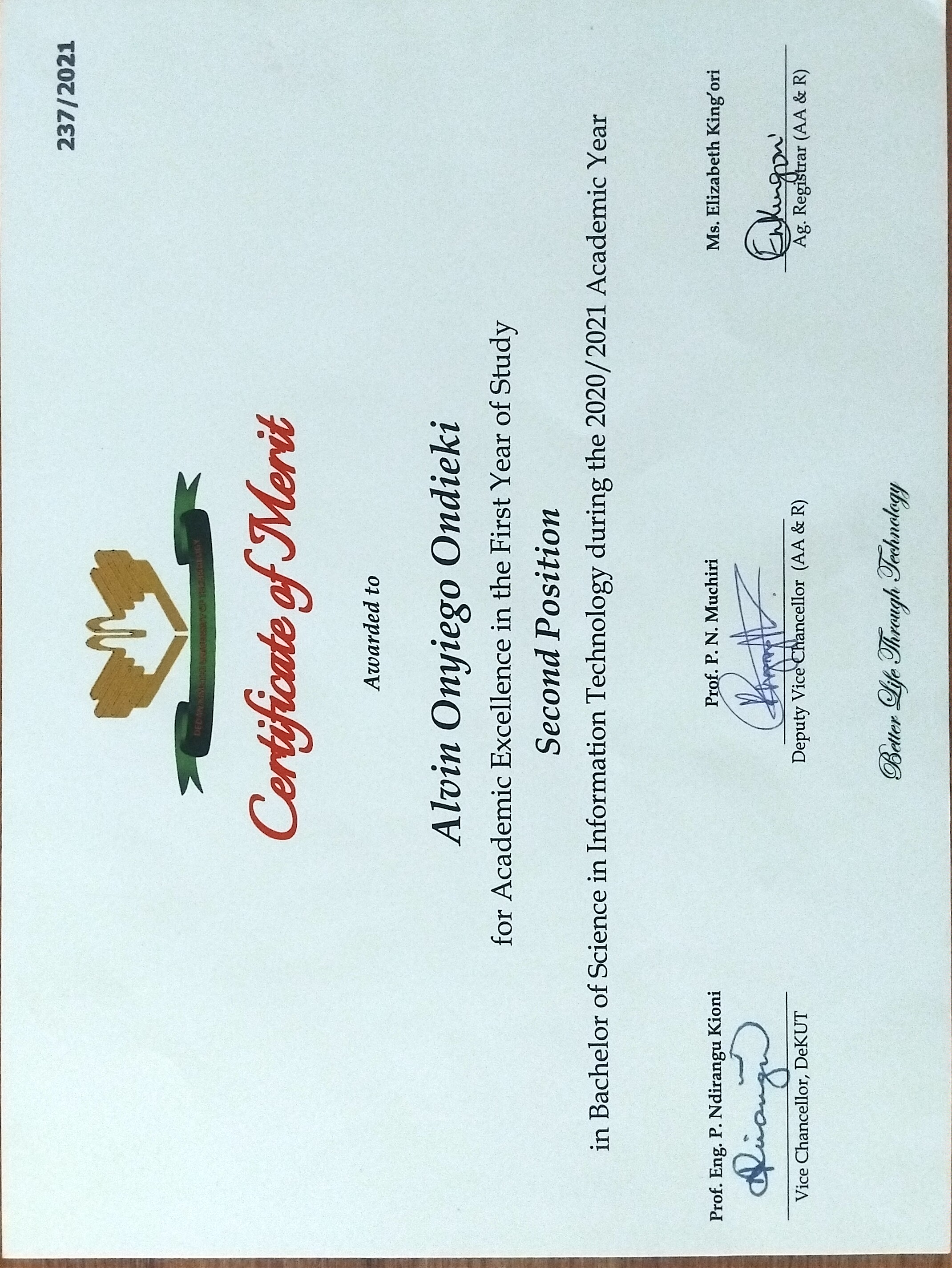 Best Performing student 2020/2021